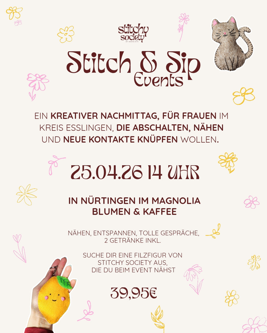 Stitch & Sip Näh-Event 25.04.26 Nürtingen um 14 Uhr